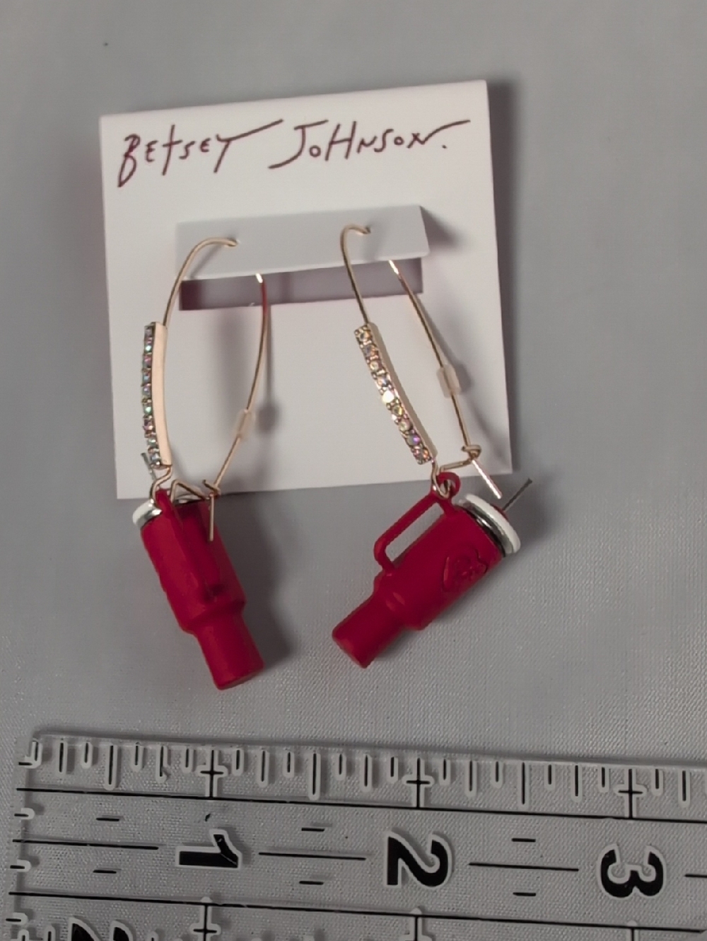 Betsey Johnson Red Tumbler Cup Drop Earrings - Picture 5 of 5